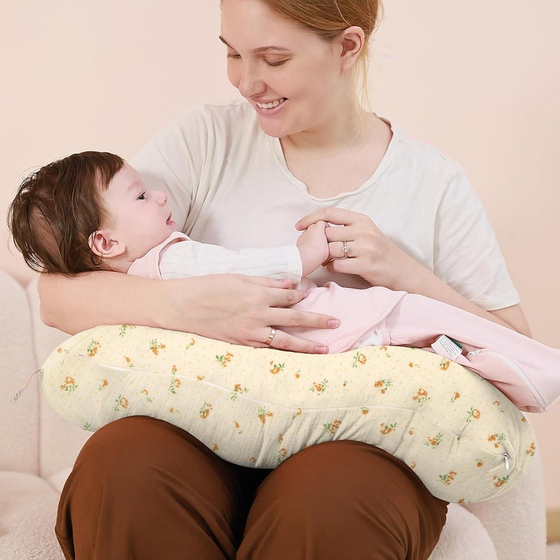 FUNUPUP 2 Pack Muslin Nursing Pillow Cover Compatible with Boppy Nursing Pillow, Soft Baby Nursing Covers for Breastfeeding Pillows for Boys Girls, Brown&Floral - Image 4